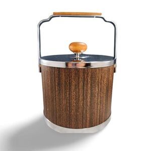 Vintage Atapco Chrome Wood Ice Bucket with Tongs – MCM Barware Liner USA